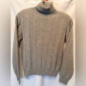Vintage Woodward Shop Size M 100% Cashmere Turtleneck Cable Shoulder Pads Gray